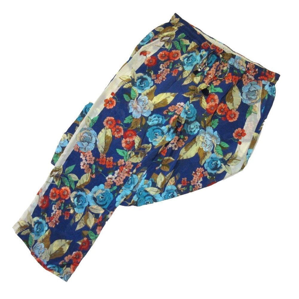 Nwt Johnny Was Emma Divine In Blue Floral Lightweight Wide Leg Lined Pants Xl